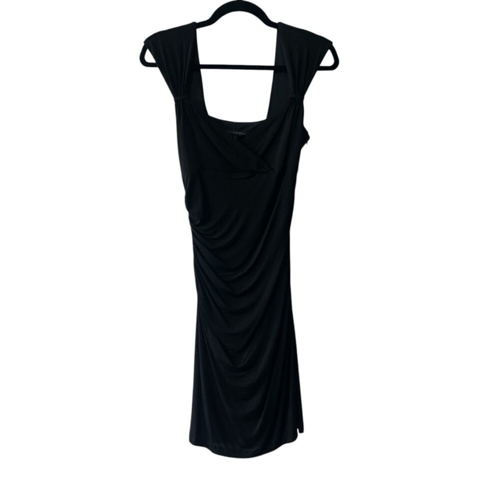 David Meister Sleeveless Side Ruched Short Dress Black Size 2